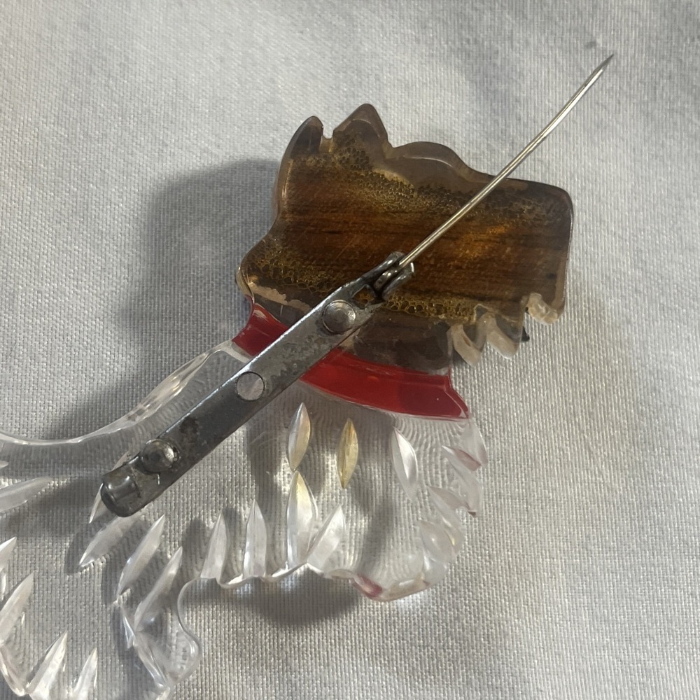 Vintage Mid Century Carved Lucite and Wood Scottie Dog Brooch Pin 1940's - Picture 8 of 11